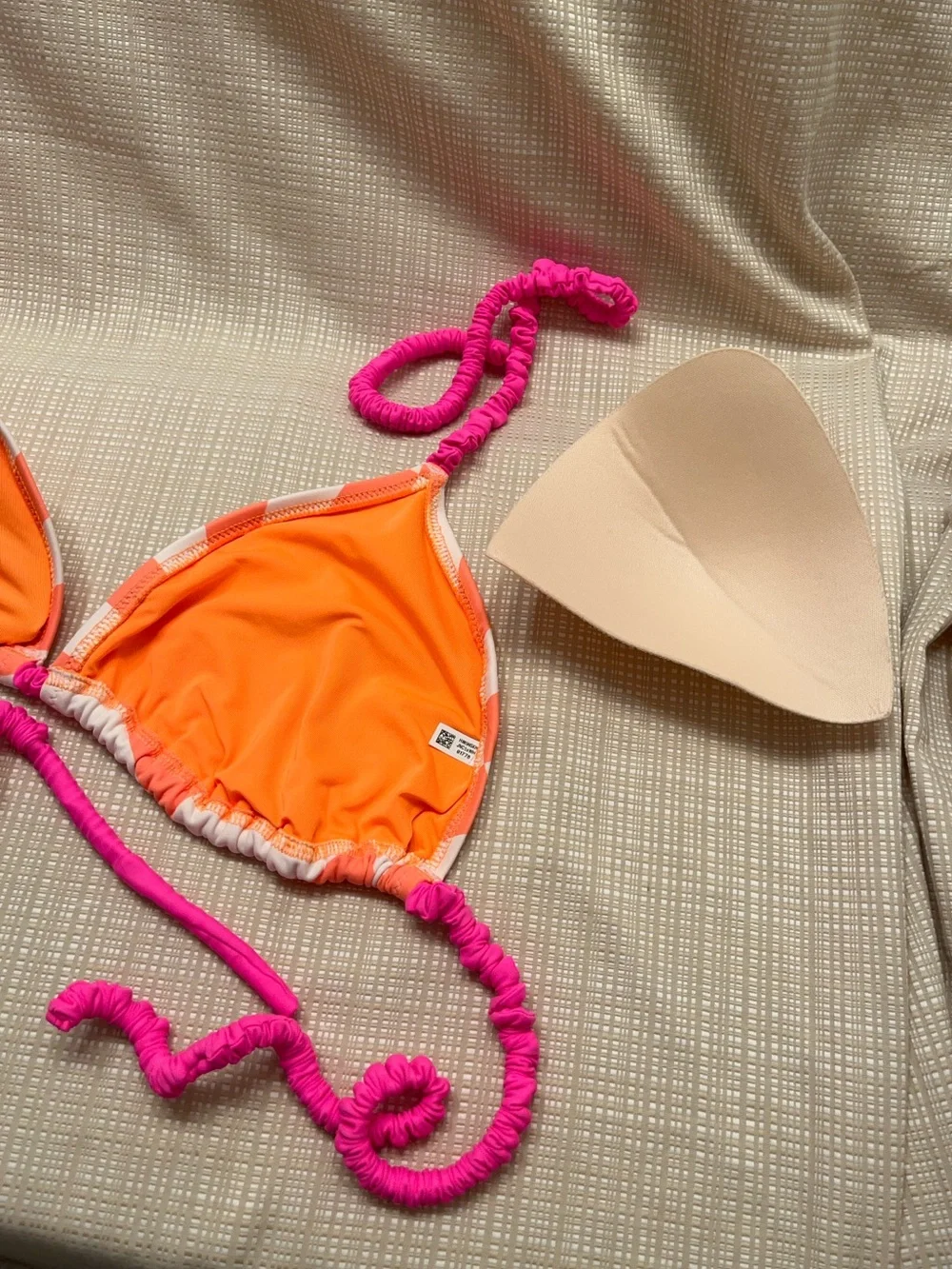 Aerie Striped Ruffle Triangle String Bikini Top Swim Neon Dopamine